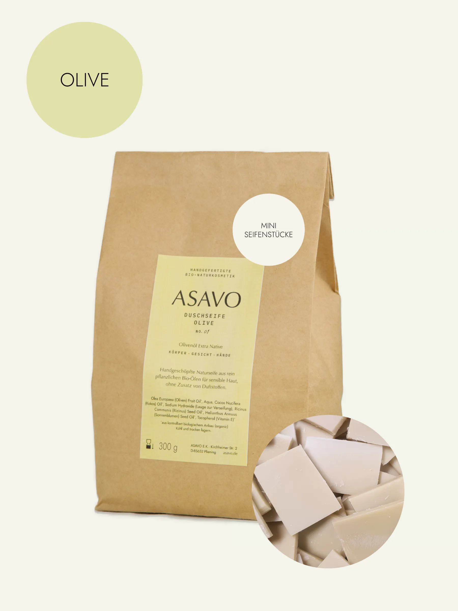 ASAVO Seife mit Charakter - Olive - Ganze Miniseifenstücke
