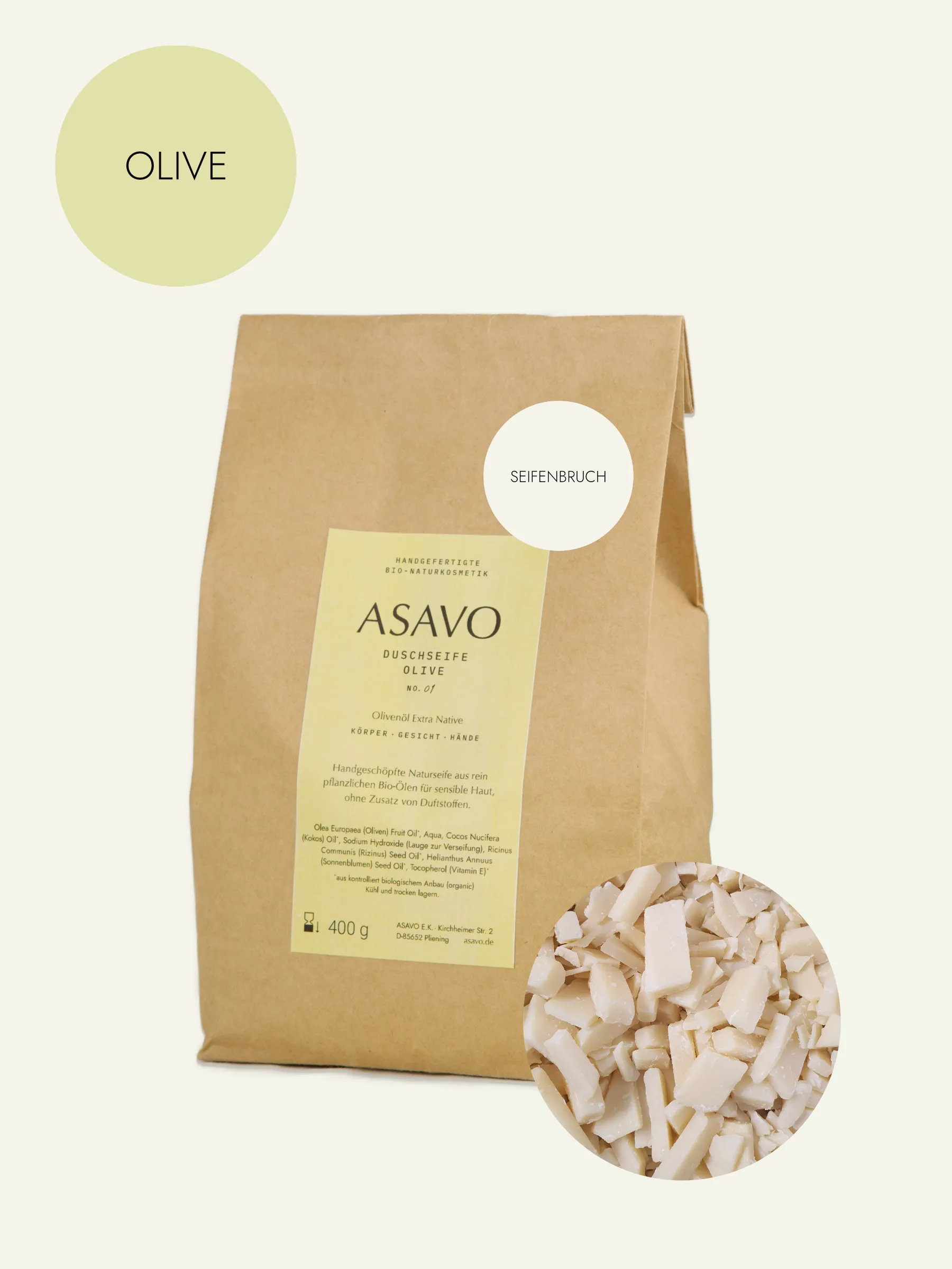 ASAVO Seife mit Charakter - Olive - Seifenbruch